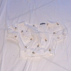 white puff sleeve open back cropped top - JM